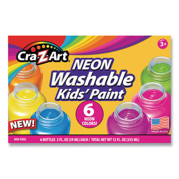 Cra-Z-Art® Neon Washable Kids' Paint, 6 Assorted Neon Colors, 2 Oz Bottle, 6-pack freeshipping - TVN Wholesale